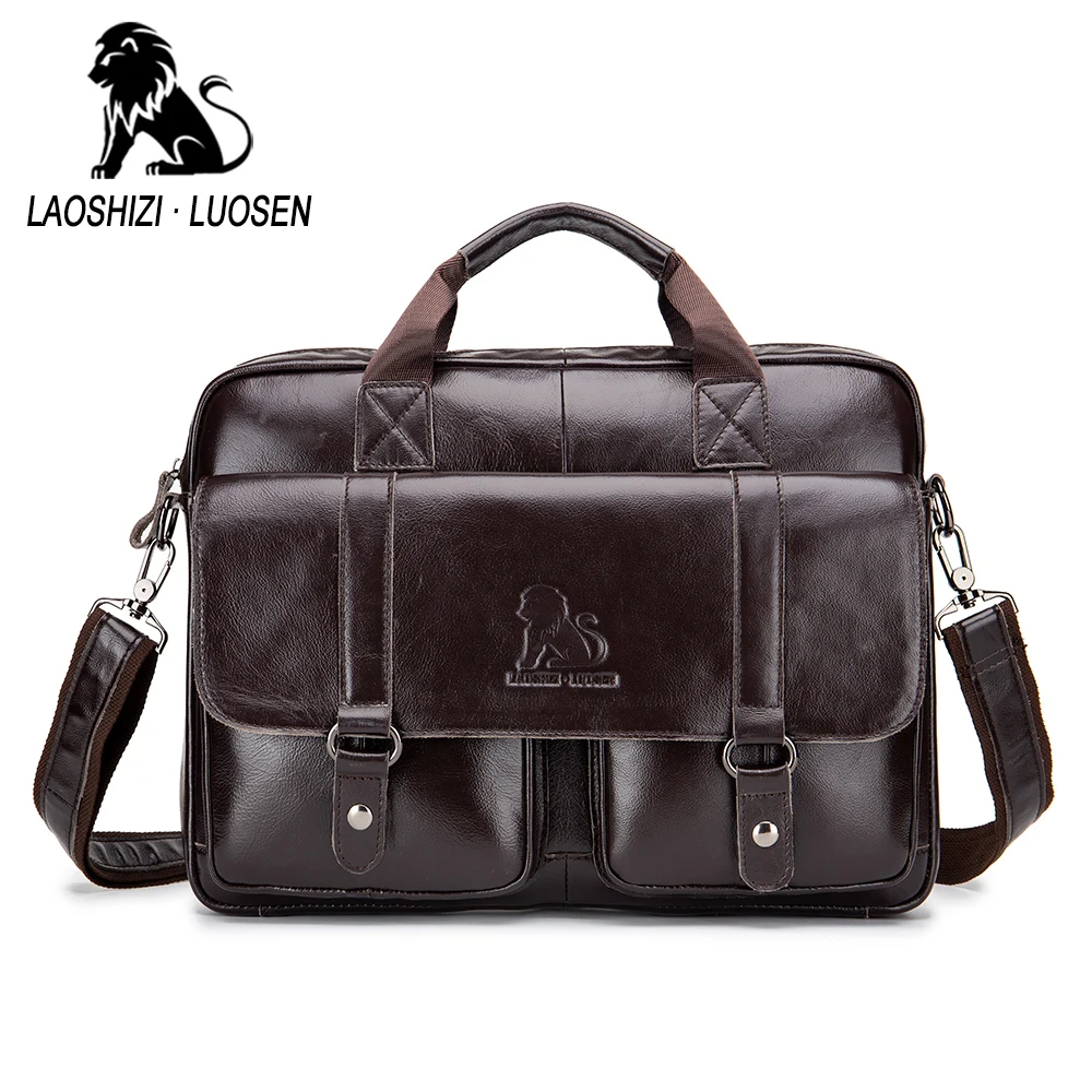 LAOSHIZI LUOSEN винтажная мужская сумка на плечо из натуральной кожи портфель
