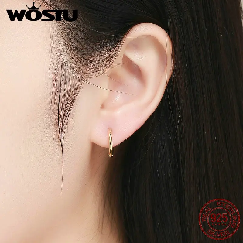 WOSTU, европейский стиль, 925 пробы, серебро, Круглый, золотой цвет, серьги-гвоздики для женщин, свадьба, помолвка, роскошные ювелирные изделия FIE558