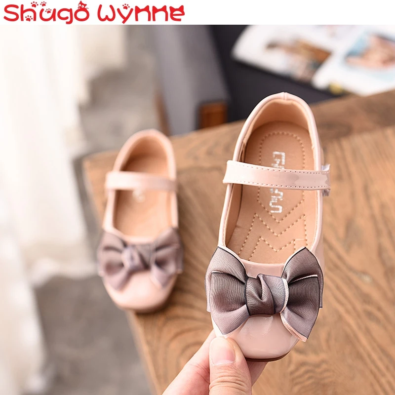New Children's Bowknot Solid Princess Birthday Party Flats PU Leather Shoes Girls Casual Loafers sapato infantil | Детская одежда и