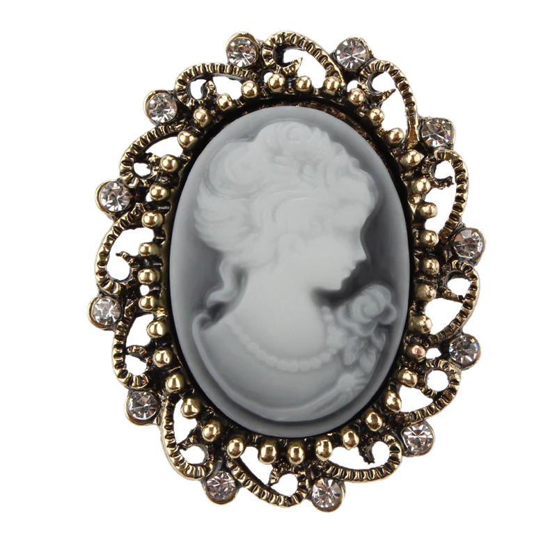 Винтажный Готический стиль статуя головы камея брошь стразы для женщин вечерние