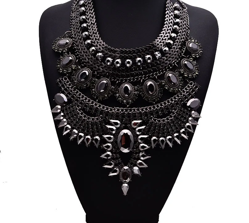 Модное ожерелье с подвеской Collier Femme Bib Statement воротник Винтаж колье большой массивный Черный Макси кристалл ожерелье для женщин