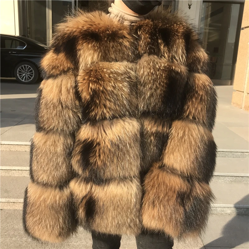 Пальто из натурального меха енота женская зимняя теплая куртка 2019 модная шуба