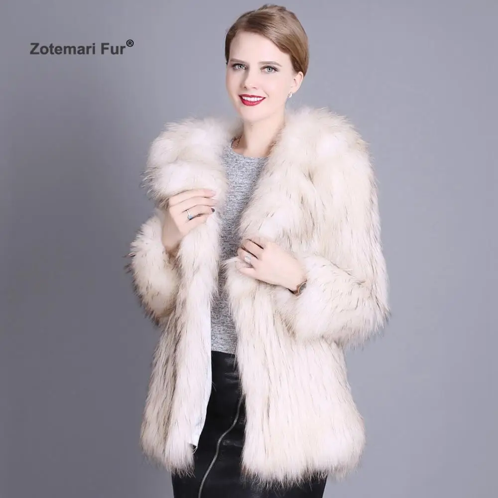 

Long Sleeve High Street Knitted Real Natural Raccoon Fur Coat Jacket Overcoat High Quality Women's Fashion Winter Warm Genuine