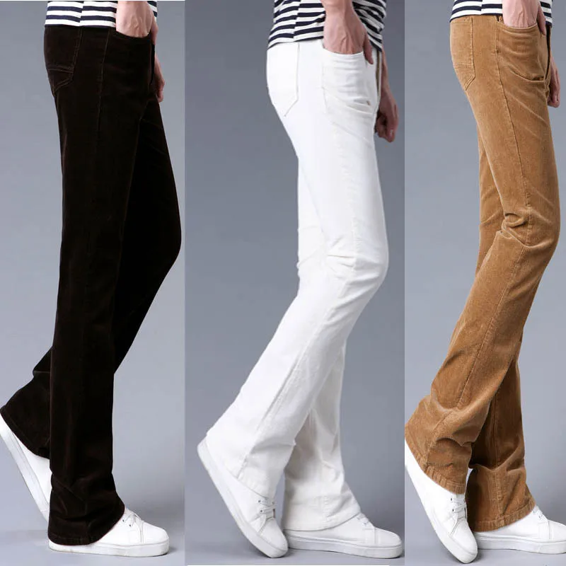 

Mens Flared Trousers Corduroy Flare Pants Men Bell Bottom Classic Autumn Corduroy Trousers Men Pantalon Homme Black White Khaki