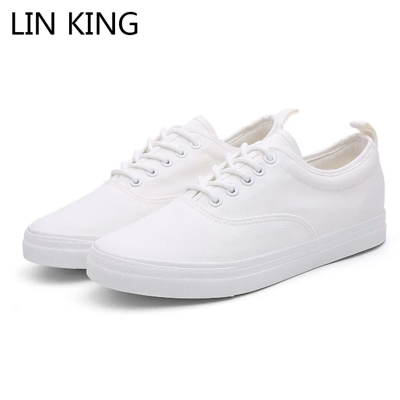 LIN KING/модные зимние ботинки Для мужчин; туфли с подошвой из вулканизированной резины мужские кроссовки на шнуровке, дышащая, с низким подъемом, повседневные туфли студенческие, визуально увеличивающие рост; парусиновая обувь