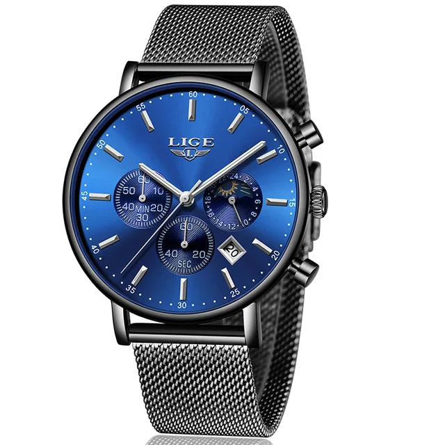 Black silver blue Часы-подарок к празднику Для женщин LIGE часы модные Повседневное кварцевые часы дамы лучший бренд роскошных часов Девушка наручные часы Relógio - Цвет: Black silver blue
