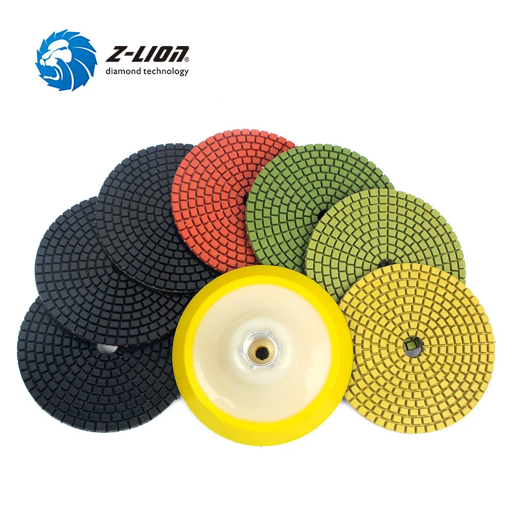 

Z-LION 8pcs/set Diamond Polishing Pad & 5/8-11 Thread Backer Pad 4" 100mm Granite Marble Concrete Stone Grinding Disc Power Tool