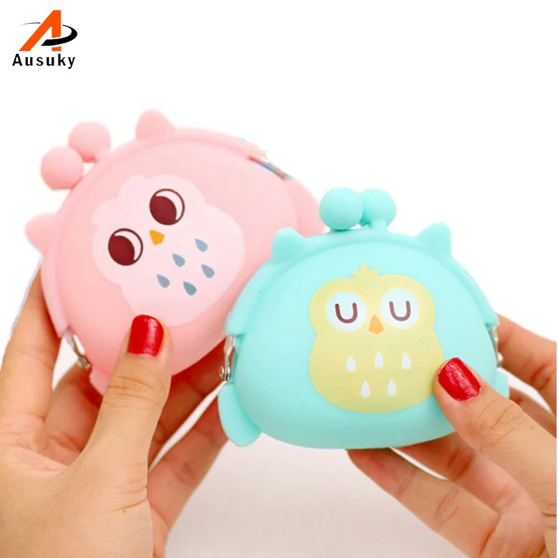 Симпатичный силиконовый кошелек карамельного цвета с совой резиновый для карт