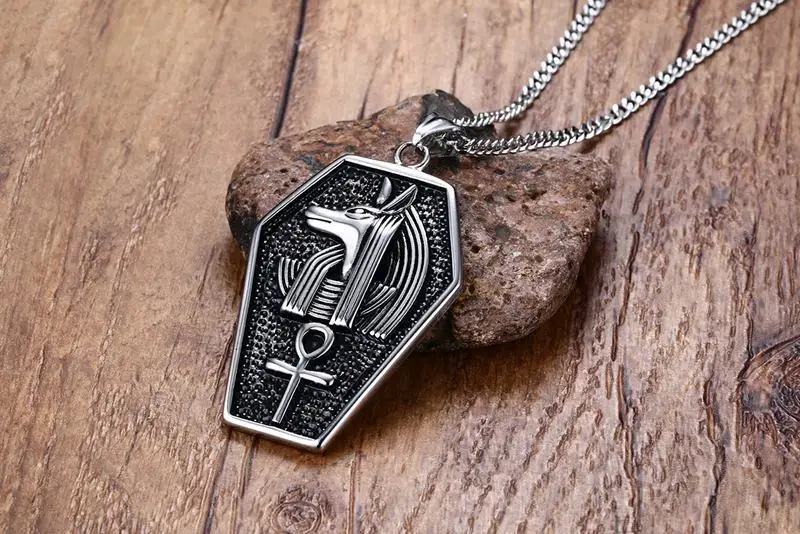 Винтажный панк стиль нержавеющая сталь Египет Ankh крест Anubis Подвески ожерелье для