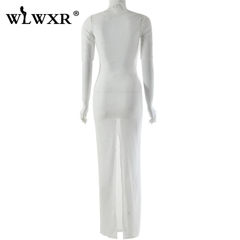 Женское длинное платье с прозрачной сеткой WLWXR Белое Облегающее макси вечерние