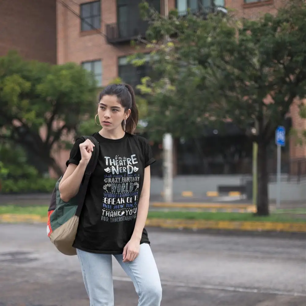 

Musical Theatre T-Shirt Theatre Nerd T Shirt Purple Short-Sleeve Women tshirt O Neck Printed Cotton Large Ladies Tee Shirt