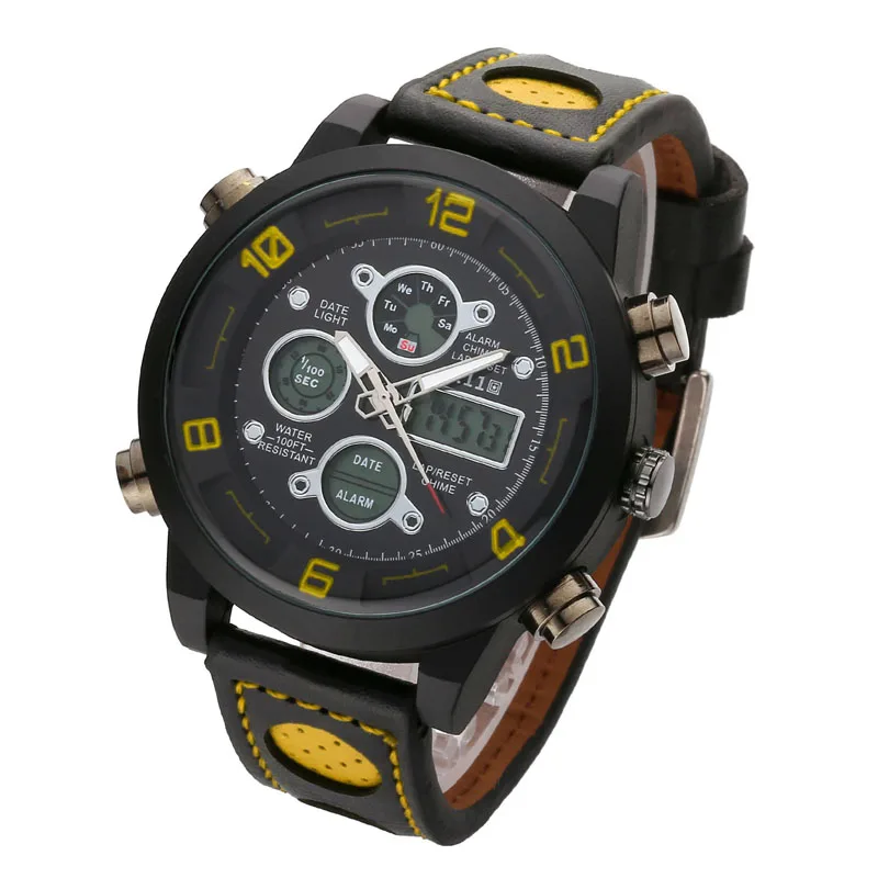 Фото 6 11 мужские часы Топ бренд Роскошные двойные светодиодные цифровые кожаный