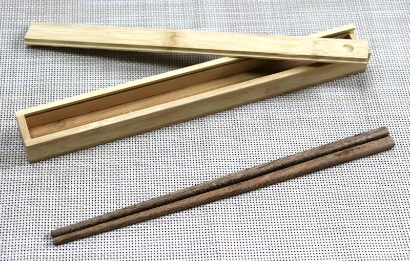 Wengwood Chopsticks Китайский наборы столовых приборов Портативный палочками поле древесины бамбука Нержавеющая сталь палочками сплава палочками хранения деревянный Boxfor распродажа - Цвет: Wengwood Chopsticks