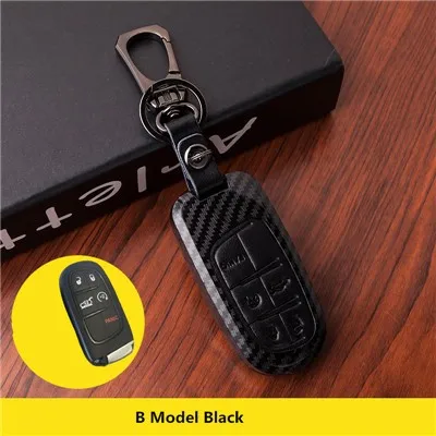 B Model Black Автомобильный чехол из углеродного волокна для дистанционного ключа для Dodge charger Dart Challenger Durango Jeep Chrysler 300C Grand Cherokee брелок - Название цвета: B Model Black