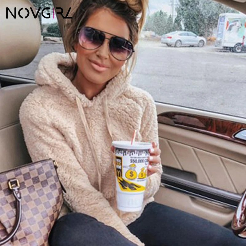 Novgirl/осенне-зимние меховые вельветовые толстовки с капюшоном для женщин 2019