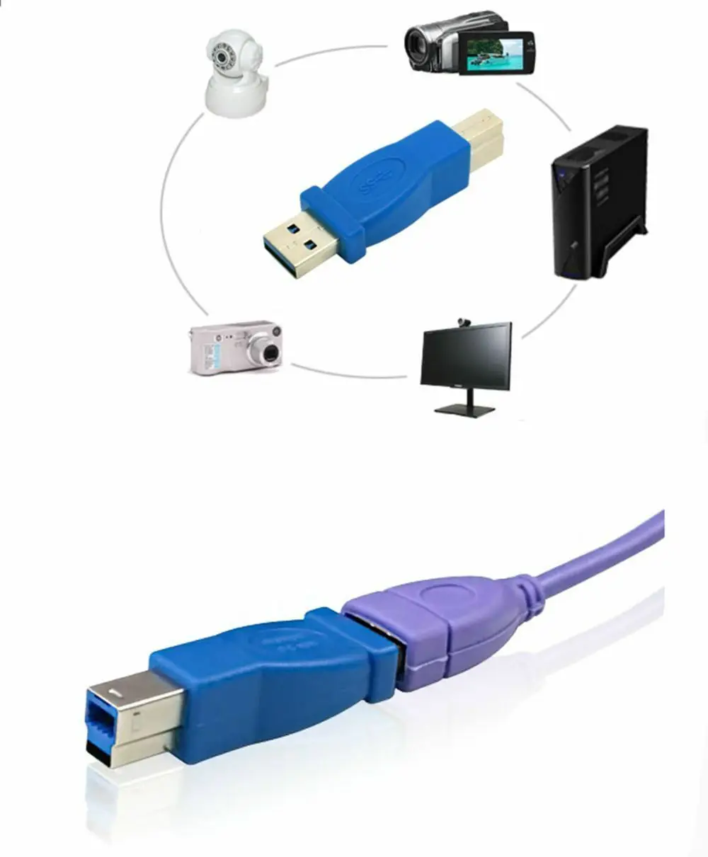 USB 3 0 тип A папа к принтеру Тип B Супер Скоростной адаптер конвертер синий |