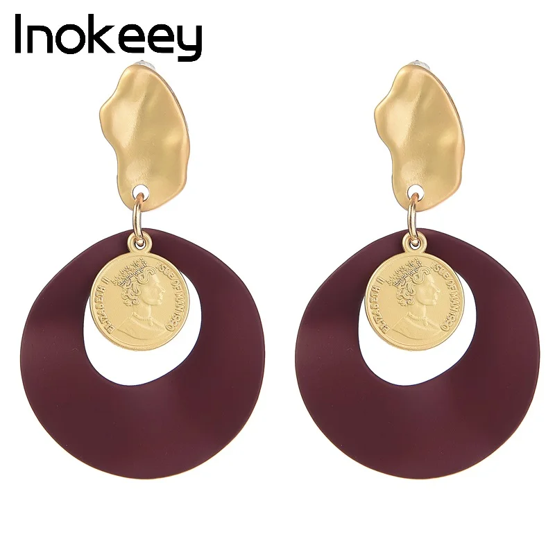 Женские серьги Inokeey Boho круглые капельки в форме монеты ювелирное украшение виде