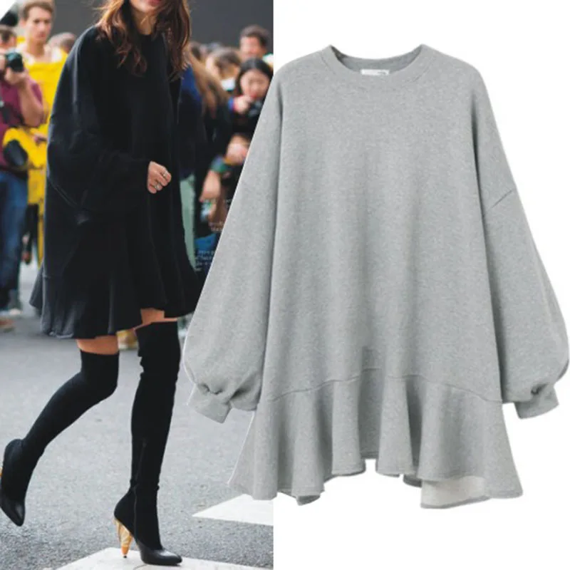 2019 Oversized Hoodies Sweatshirt Women Solid O-neck Dress Casual Long Sleeve Hoodie Pullover | Женская одежда