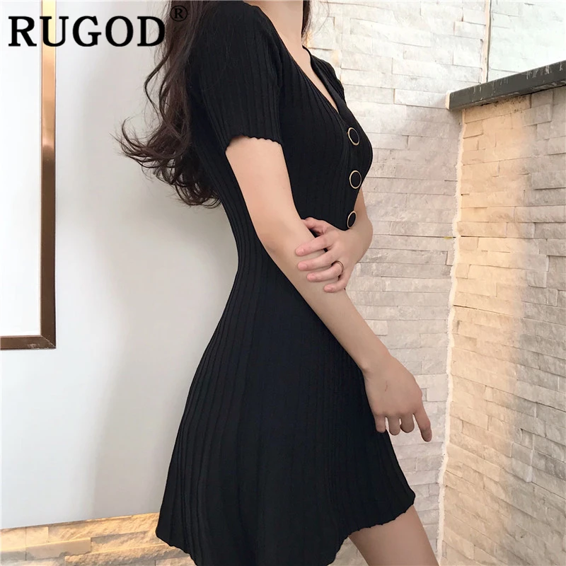 Женское трикотажное мини-платье RUGOD однотонное платье-туника А-силуэта с