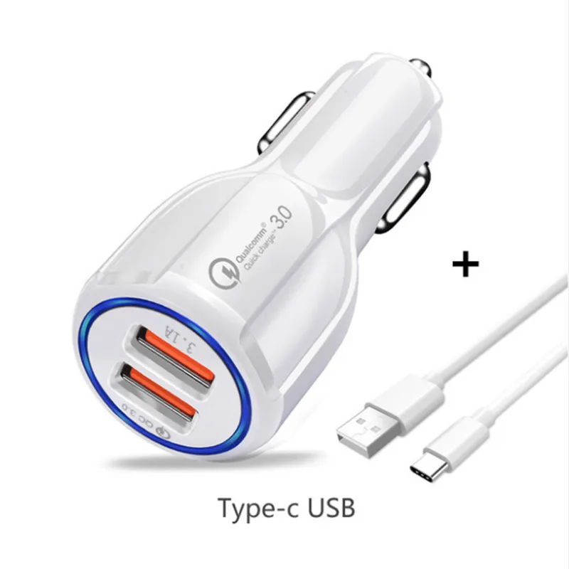 3.1A 2USB автомобильное зарядное устройство Quick Charge 2 0 3 зарядный кабель для Samsung S20 Ulrta