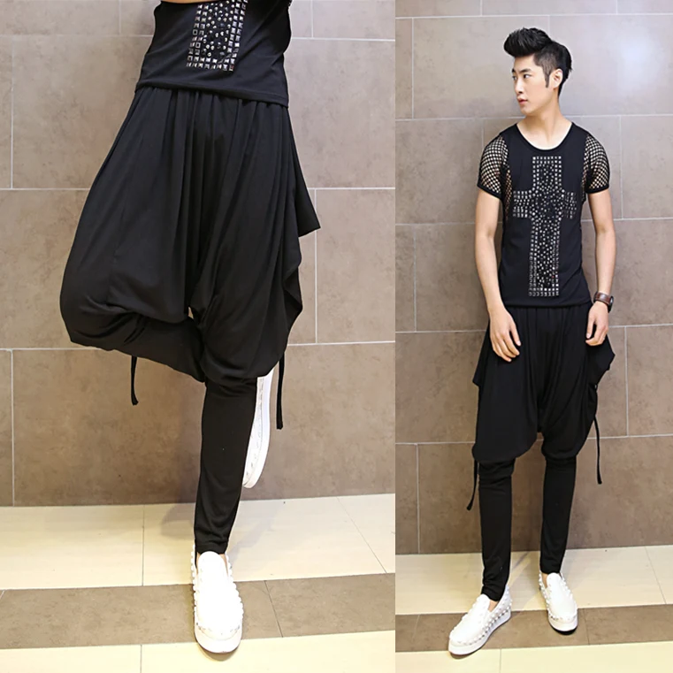 2017 New men's clothing Fashion personality hiphop jeans casual harem pants the trend of bloomers stage singer costumes | Мужская