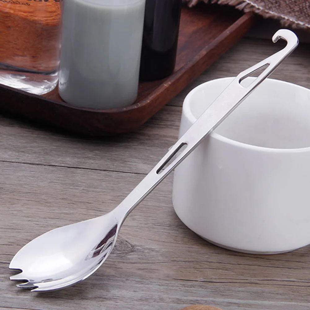 Eco-friendly With Bottle Opener Outdoor Kitchen Utensil Spork Camping Tableware Salad Multifunctional Spoon Stainless Steel |