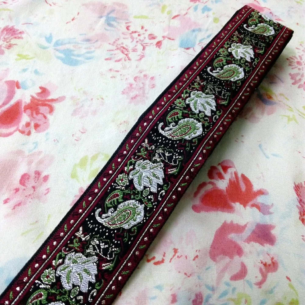 5cm 50mm 2'' Silver Filigree Wine White Green Paisley Costume Curtain National Jacquard Woven Ribbon Laciness Embroidery Webbing | Дом и