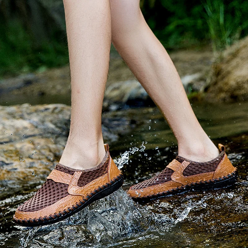 Сандалии большого размера мужские удобные прогулочные кожаные сандалии летние