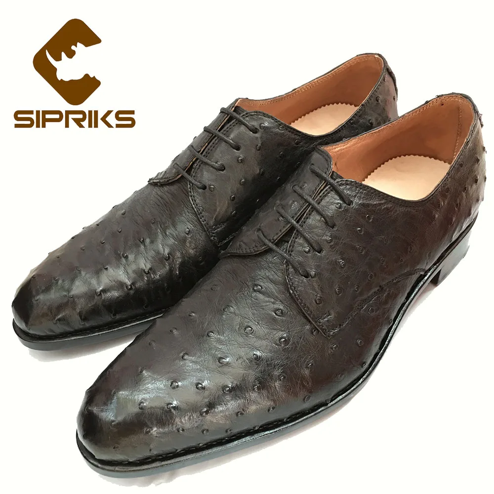 Мужские костюмные туфли Sipriks из черной страусиной кожи, блестящие классические туфли, элегантные коричневые хипстерские деловые туфли босс...