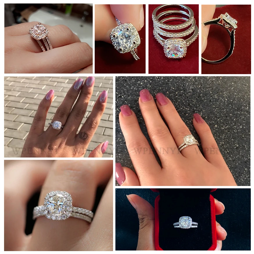 Классические квадратные свадебные наборы колец белый/розовый/Золотой 3 цвета