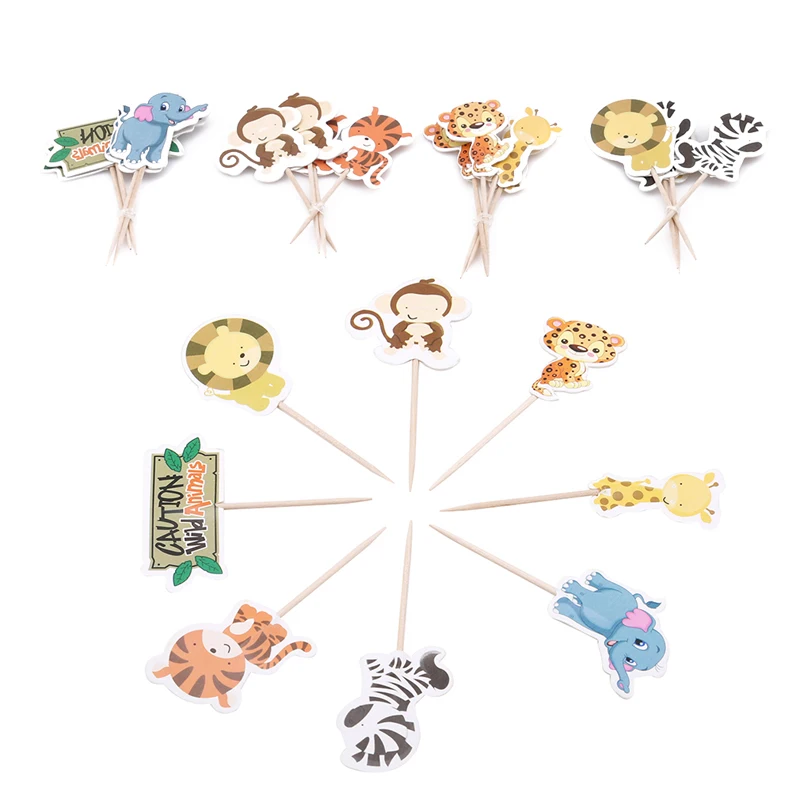 24PCS/Pack Animal Farm Cake Toppers Jungle Safari Party Cupcake Decoration Inserts Card for Kids ZQ976921 | Дом и сад