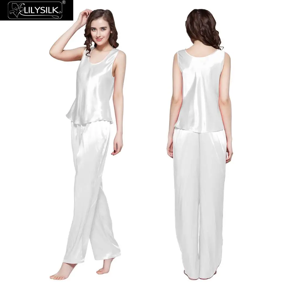 White LilySilk пижама женская шелковая белье костюм домашняя одежда для женщин бретели Набор 3 шт. шелк 22 Momme Прекрасный - Цвет: White