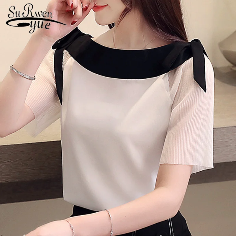 Blusas Mujer De Moda 2020 женские блузки с коротким рукавом рубашки белая шифоновая блузка