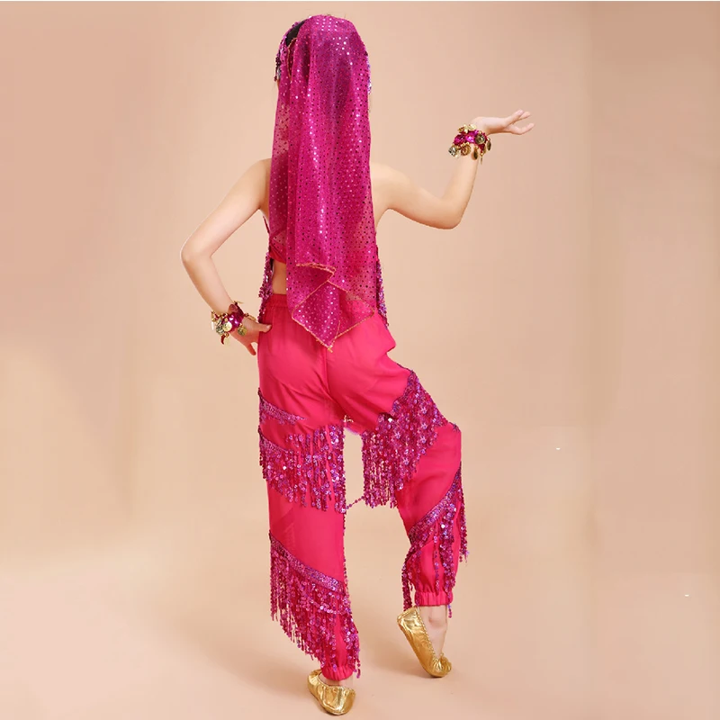 Детский костюм для танца живота Bellydance индийский с бахромой и блестками одежда