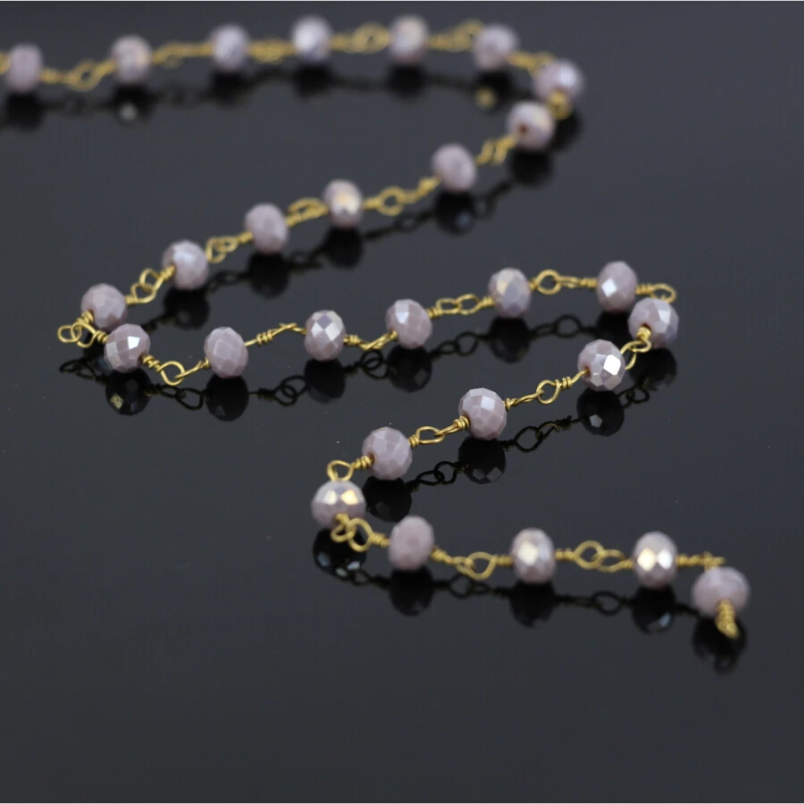 

5Meter,Gray Crystal Faceted Glass Rondelle Wire Wrapped Chain Bead,Gold Plated Rosary Style Women Jewelry Findings Wholesale