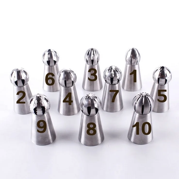 10PCS Russian Sphere Ball Piping Tips Stainless Steel Icing Nozzle Pastry Cupcake Baking Shape Cream 5632 |