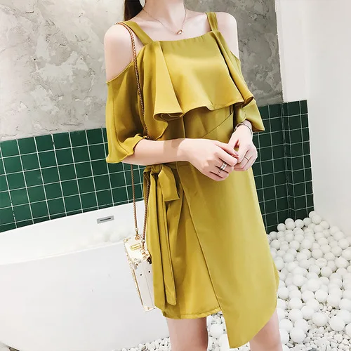Пляжный стиль с рукавом-бабочкой однотонное вырезом лодочкой Vestidos сексуальное