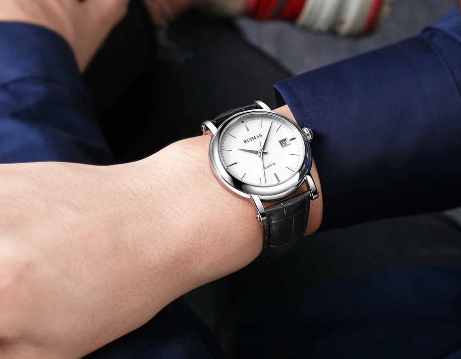 Ruimas reloj hombre Топ брендовые Роскошные мужские часы водонепроницаемые наручные часы с датой мужские повседневные кварцевые часы с кожаным ремешком