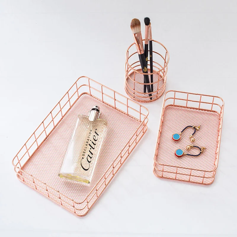 Железная корзина для хранения коробка розовое золото ювелирная украшение