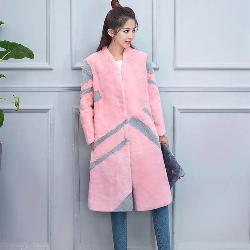 (TopFurMall) леди Настоящее Рекс кролика пальто куртка V воротник зима женщины мех