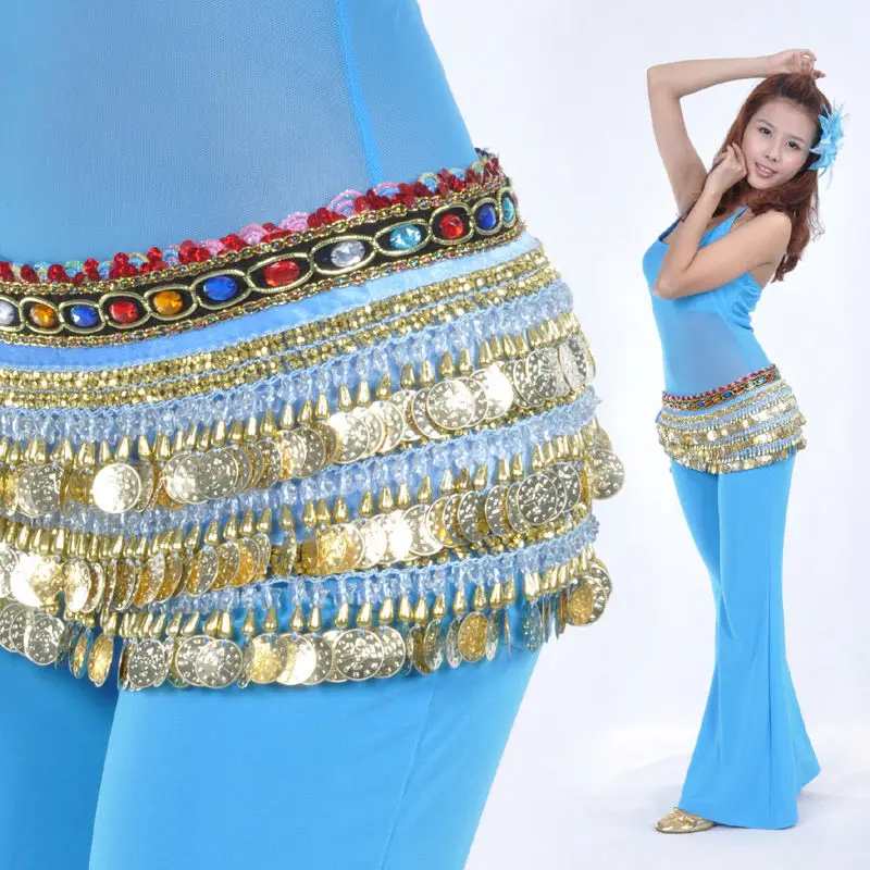 Женский набедренный костюм для танца живота бархатный пояс с золотыми монетами 9
