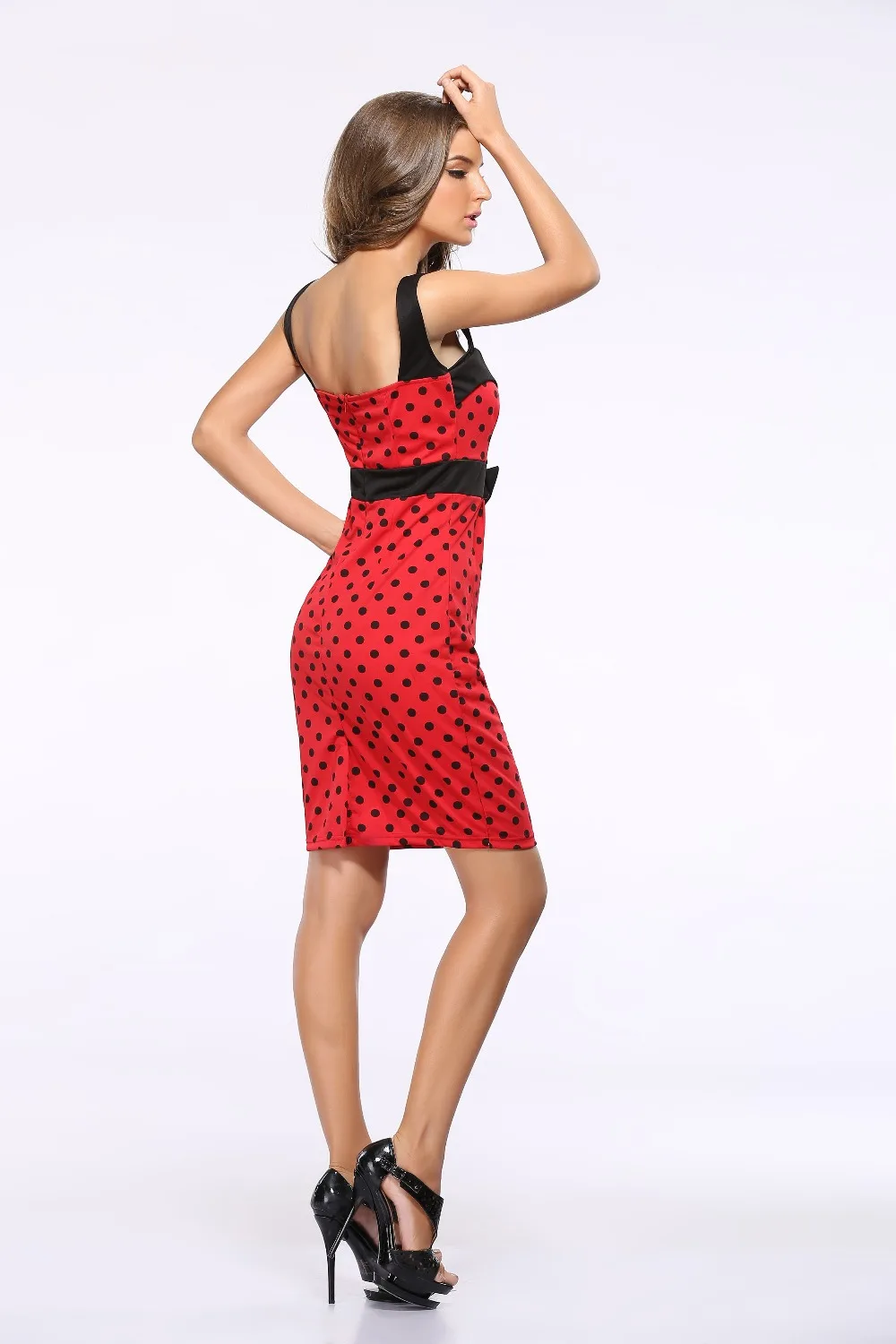 Лето 2017 г. женское платье без рукавов с бантом в горошек Повседневное тонкий