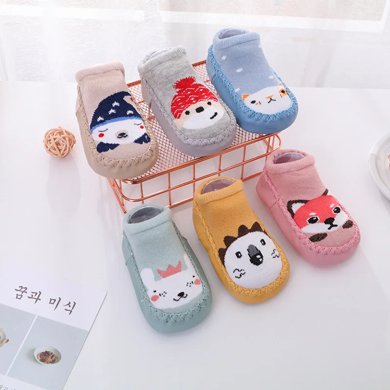 

1 pairs Cartoon Baby Socks With Rubber Soles Infant Newborn Autumn Winter Children Floor Socks Steps Anti Slip Shoes Soft Sock
