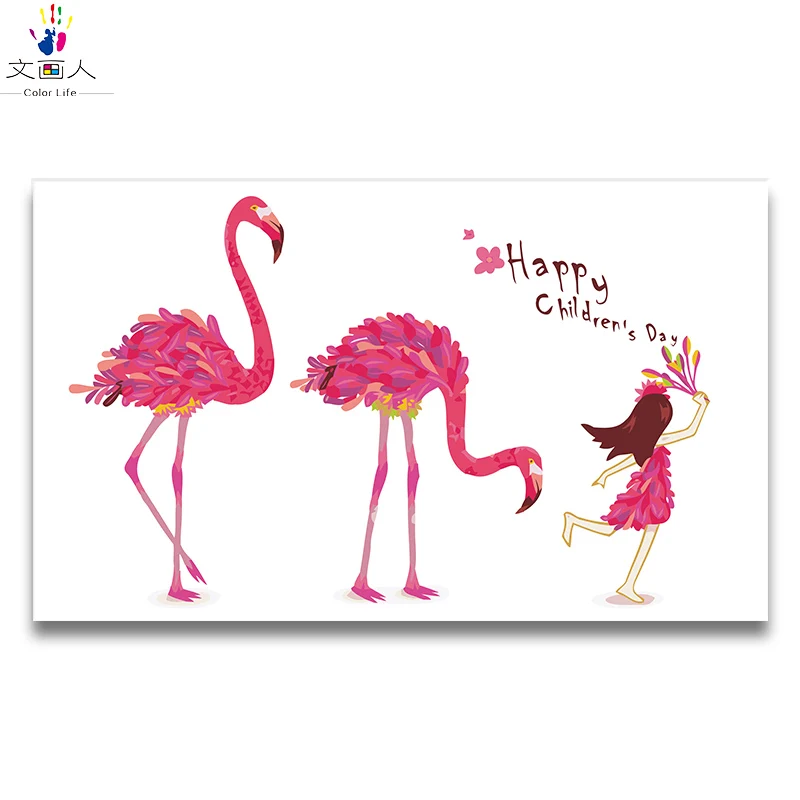 Пара Фламинго животных рисовальный чертежный яркие рисунки по номерам с