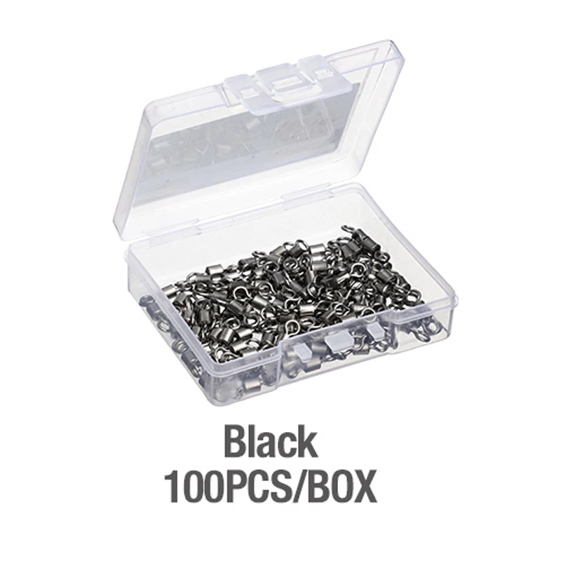 Black 100pcs DONQL 50/100 шт/let шарикоподшипник поворотный Рыболовный крючок соединитель из нержавеющей стали прокатки твердое кольцо соединитель для приманки для рыбалки снасти - Цвет: Black 100pcs