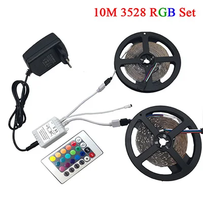 RGB Светодиодная лента 10 м 5 м 5050 2835 неводозащищенный светодиод 10 м Гибкая rgb Светодиодная лента набор+ пульт дистанционного управления+ DC 12 В мощность