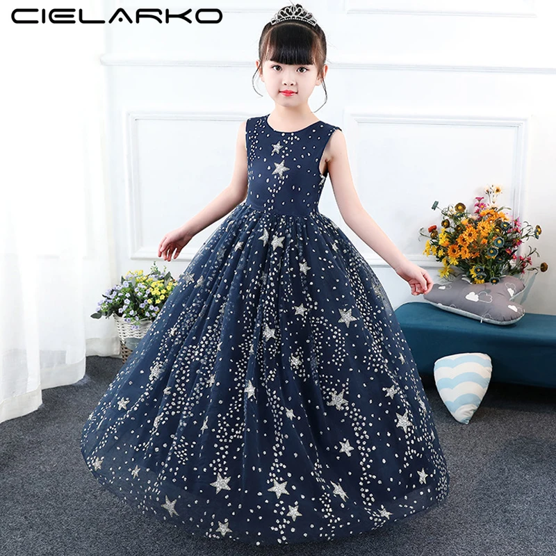 Cielarko Formal Girls Long Dress Sequin Star Princess Evening Dresses Pageant Kids Party Ball Gown Children Vintage Frock 3-13Y | Детская