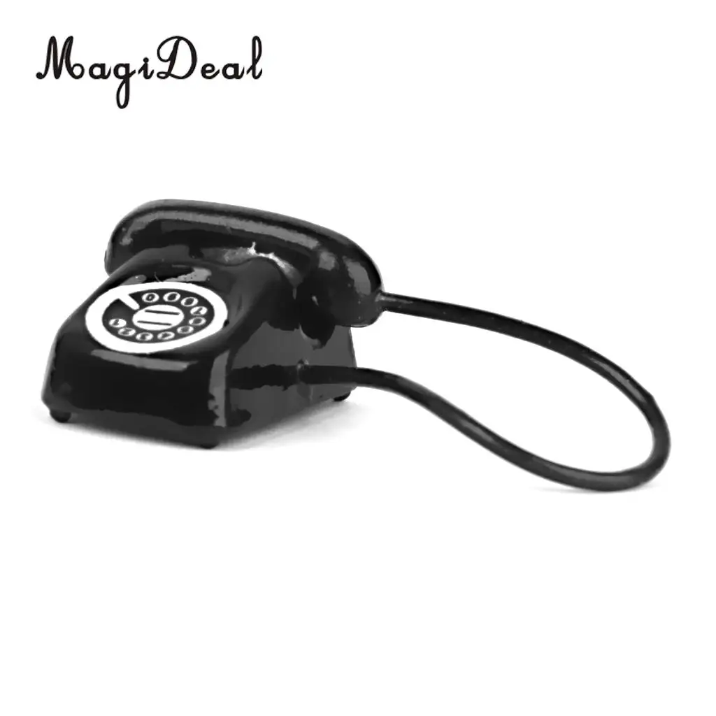 MagiDeal 1 шт. 1/12 миниатюрный металлический телефон для кукольного домика черный