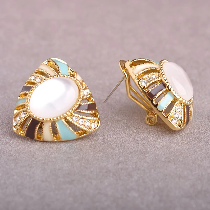 Женский Классический комплект из сережек и кольца Blucome белый гвоздиков с опалом