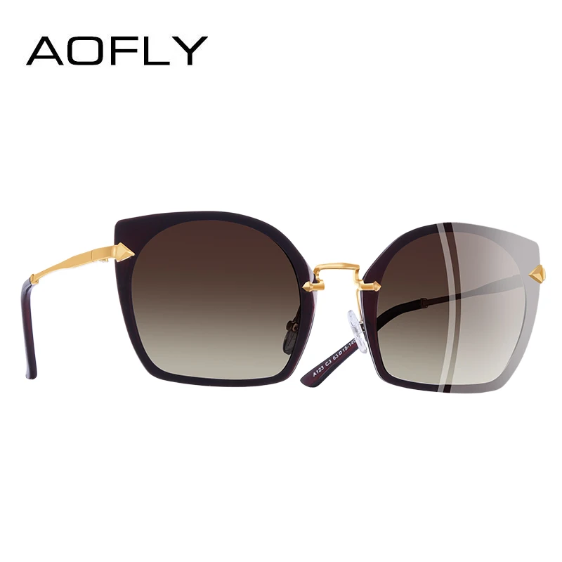 AOFLY, фирменный дизайн, модные солнцезащитные очки кошачий глаз, уникальная оправа, винтажные Поляризованные солнцезащитные очки, женские очки, UV400, A123 - Цвет линз: C3Brown